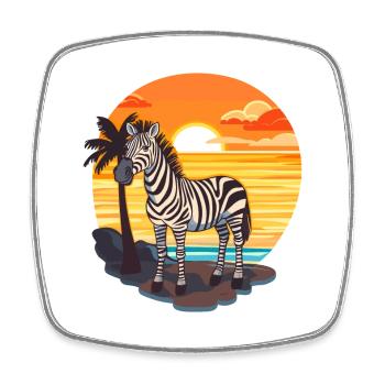 Zebra Lustige Karikatur Kawaii Strand Illustration - Viereckiger Kühlschrankmagnet - Weiß - Vorne