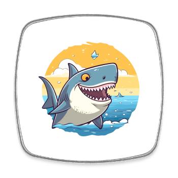 Shark Funny Cartoon Kawaii Beach Illustration - Square fridge magnet - white - Front