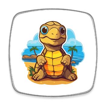 Sea Turtle Funny Cartoon Kawaii Beach Illustration - Square fridge magnet - white - Front