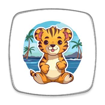 Tiger Lustige Karikatur Kawaii Strand Illustration - Viereckiger Kühlschrankmagnet - Weiß - Vorne
