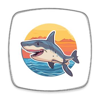 Shark Funny Cartoon Kawaii Beach Illustration - Square fridge magnet - white - Front