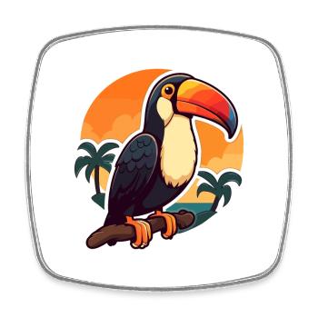 Toucan Funny Cartoon Kawaii Beach Illustration - Square fridge magnet - white - Front