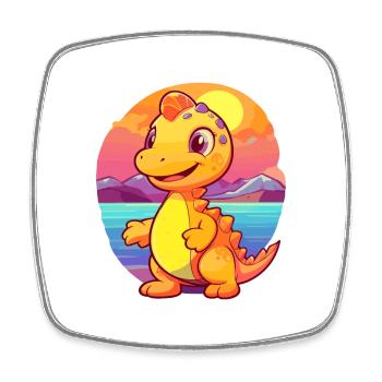 Dinosaurier-lustige Cartoon-Kawaii-Strand-Illustration - Viereckiger Kühlschrankmagnet - Weiß - Vorne