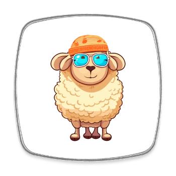 Schaf lustige Karikatur Kawaii Strand Illustration - Viereckiger Kühlschrankmagnet - Weiß - Vorne