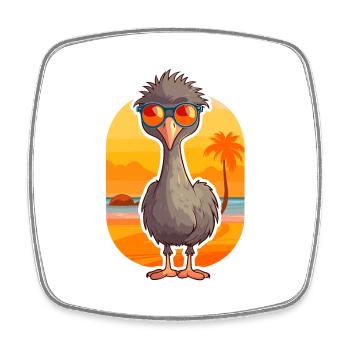 Emu Funny Cartoon Kawaii Beach Illustration - Square fridge magnet - white - Front