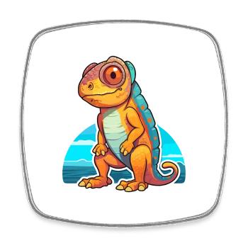 Chameleon Funny Cartoon Kawaii Beach Illustration - Square fridge magnet - white - Front
