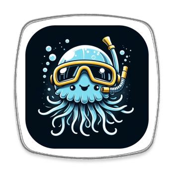 Blaue Qualle mit Taucherbrille, grafisch - Viereckiger Kühlschrankmagnet - Weiß - Vorne