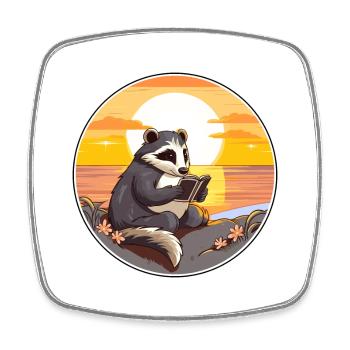 Blaireau Mignon Drôle Dessin Animé Kawaii Livre Plage - Magnet carré - blanc - Devant