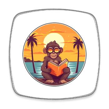 Baboon Cute Funny Cartoon Kawaii Book Beach - Square fridge magnet - white - Front