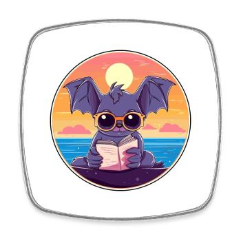 Chauve-souris Mignonne Dessin Animé Drôle Kawaii Livre Plage - Magnet carré - blanc - Devant