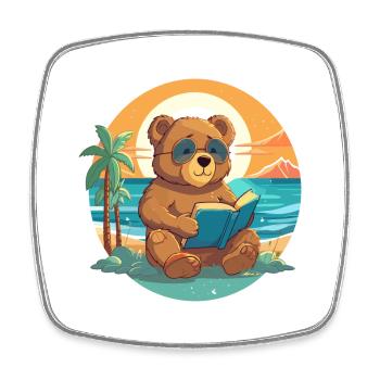 Ours Mignon Drôle Dessin Animé Kawaii Livre Plage - Magnet carré - blanc - Devant