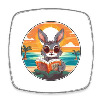 Hase Niedlich Lustige Karikatur Kawaii Buch Strand - Viereckiger Kühlschrankmagnet - Weiß - Vorne