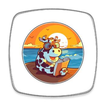 Kuh-niedlicher lustiger Cartoon Kawaii-Buch-Strand - Viereckiger Kühlschrankmagnet - Weiß - Vorne