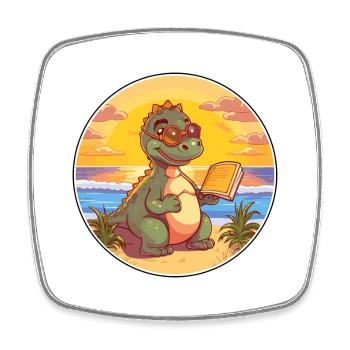 Dinosaurier-niedlicher lustiger Cartoon-Kawaii-Buchstrand - Viereckiger Kühlschrankmagnet - Weiß - Vorne