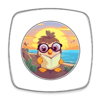 Chick Cute Funny Cartoon Kawaii Book Beach - Square fridge magnet - white - Front