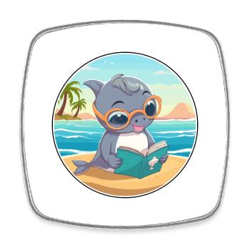 Delfin Niedlich Lustige Karikatur Kawaii Buch Strand - Viereckiger Kühlschrankmagnet - Weiß - Vorne