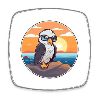 Eagle Cute Funny Cartoon Kawaii Book Beach - Square fridge magnet - white - Front