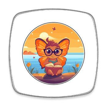 Schmetterling Niedlich Lustige Karikatur Kawaii Buch Strand - Viereckiger Kühlschrankmagnet - Weiß - Vorne