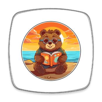 Bär süßer lustiger Cartoon Kawaii Buchstrand - Viereckiger Kühlschrankmagnet - Weiß - Vorne