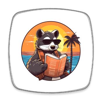 Dachs niedlicher lustiger Cartoon Kawaii Buchstrand - Viereckiger Kühlschrankmagnet - Weiß - Vorne