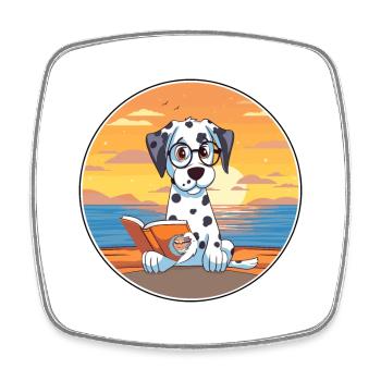 Dalmatien Mignon Drôle Dessin Animé Kawaii Livre Plage - Magnet carré - blanc - Devant