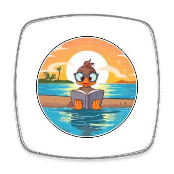 Canard Mignon Dessin Animé Drôle Kawaii Livre Plage - Magnet carré - blanc - Devant