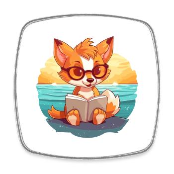 Renard Mignon Dessin Animé Drôle Kawaii Livre Plage - Magnet carré - blanc - Devant