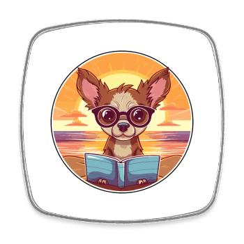 Chihuahua Chien Mignon Drôle Dessin Animé Kawaii Livre Plage - Magnet carré - blanc - Devant