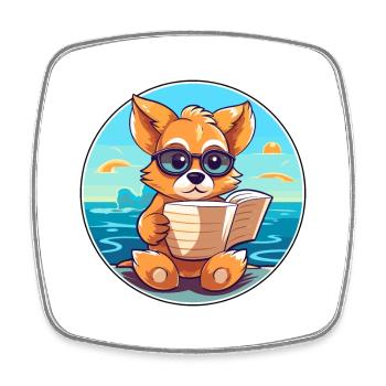 Chien Mignon Drôle Dessin Animé Kawaii Livre Plage - Magnet carré - blanc - Devant