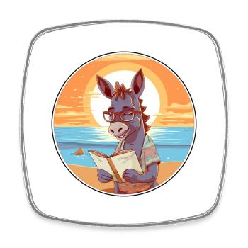 Esel Niedliche Lustige Karikatur Kawaii Buch Strand - Viereckiger Kühlschrankmagnet - Weiß - Vorne