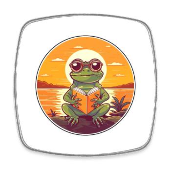 Grenouille Mignon Drôle Dessin Animé Kawaii Livre Plage - Magnet carré - blanc - Devant
