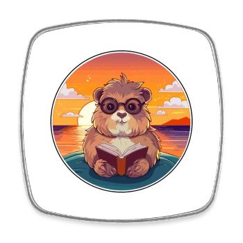 Cochon d’Inde Mignon Drôle Dessin Animé Kawaii Livre Plage - Magnet carré - blanc - Devant