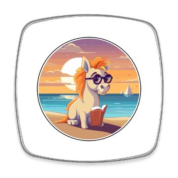 Pferd Niedlich Lustige Karikatur Kawaii Buch Strand - Viereckiger Kühlschrankmagnet - Weiß - Vorne