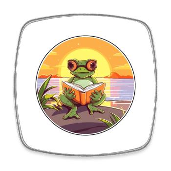 Grenouille Mignonne Dessin Animé Drôle Kawaii Livre Plage - Magnet carré - blanc - Devant