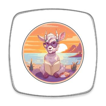 Ziege Niedliche Lustige Karikatur Kawaii Buch Strand - Viereckiger Kühlschrankmagnet - Weiß - Vorne