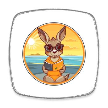 Kangaroo Cute Funny Cartoon Kawaii Book Beach - Square fridge magnet - white - Front