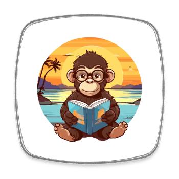 Affe Niedliche Lustige Karikatur Kawaii Buch Strand - Viereckiger Kühlschrankmagnet - Weiß - Vorne
