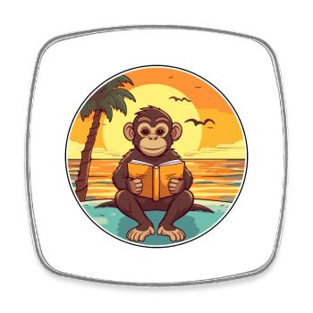 Affe Niedliche Lustige Karikatur Kawaii Buch Strand - Viereckiger Kühlschrankmagnet - Weiß - Vorne