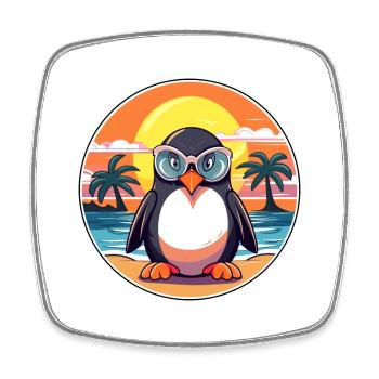 Pinguin-niedlicher lustiger Cartoon Kawaii-Buch-Strand - Viereckiger Kühlschrankmagnet - Weiß - Vorne