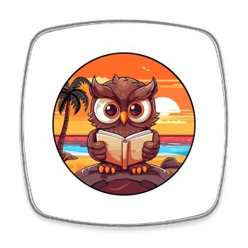 Eulen-niedlicher lustiger Cartoon Kawaii-Buch-Strand - Viereckiger Kühlschrankmagnet - Weiß - Vorne