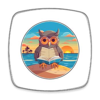 Eule Niedliche Lustige Karikatur Kawaii Buch Strand - Viereckiger Kühlschrankmagnet - Weiß - Vorne