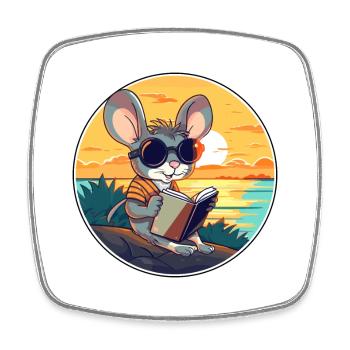 Maus niedlicher lustiger Cartoon Kawaii Buchstrand - Viereckiger Kühlschrankmagnet - Weiß - Vorne
