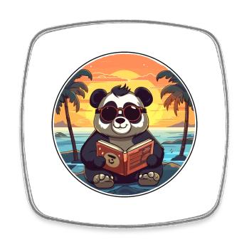 Panda Mignon Dessin Animé Drôle Kawaii Livre Plage - Magnet carré - blanc - Devant