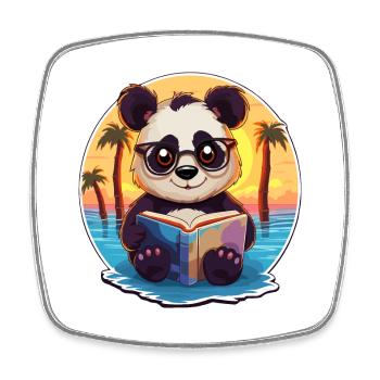 Panda Mignon Drôle Dessin Animé Kawaii Livre Plage - Magnet carré - blanc - Devant