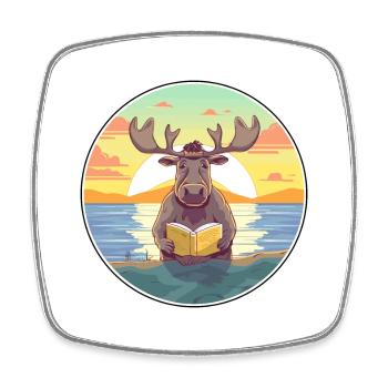 Elch Niedliche Lustige Karikatur Kawaii Buch Strand - Viereckiger Kühlschrankmagnet - Weiß - Vorne