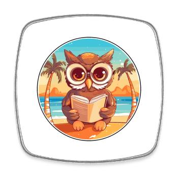 Eule Niedliche Lustige Karikatur Kawaii Buch Strand - Viereckiger Kühlschrankmagnet - Weiß - Vorne