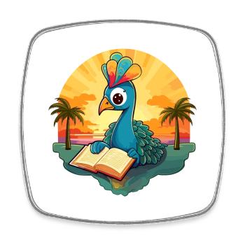Pfau Niedliche Lustige Karikatur Kawaii Buch Strand - Viereckiger Kühlschrankmagnet - Weiß - Vorne