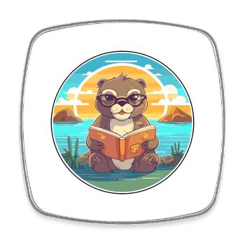 Otter Niedliche Lustige Karikatur Kawaii Buch Strand - Viereckiger Kühlschrankmagnet - Weiß - Vorne