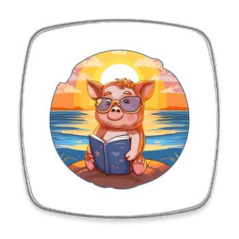 Schwein Niedlich Lustige Karikatur Kawaii Buch Strand - Viereckiger Kühlschrankmagnet - Weiß - Vorne