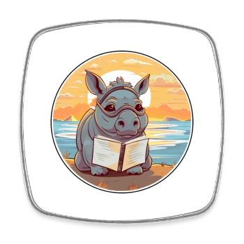 Nashorn süßer lustiger Cartoon Kawaii Buchstrand - Viereckiger Kühlschrankmagnet - Weiß - Vorne